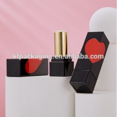 Plastic black square empty lipstick tube container with heart in stock